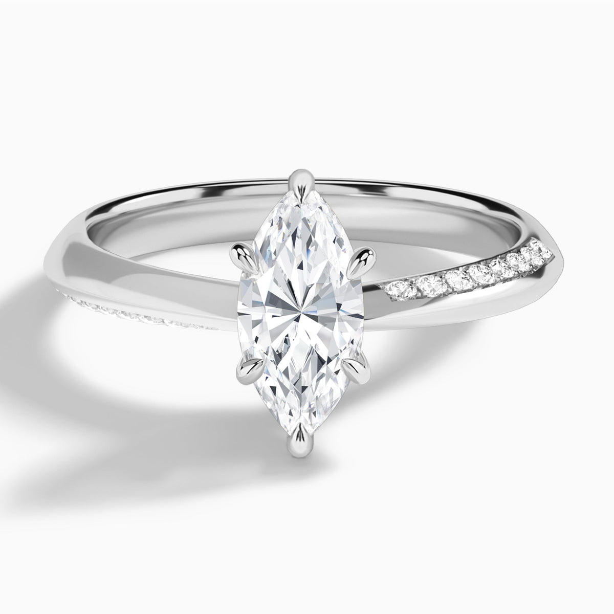 Marquise Adorned Knife Edge Six-Prong Lab Diamond Engagement Ring In 18K White Gold - Lucenjuri