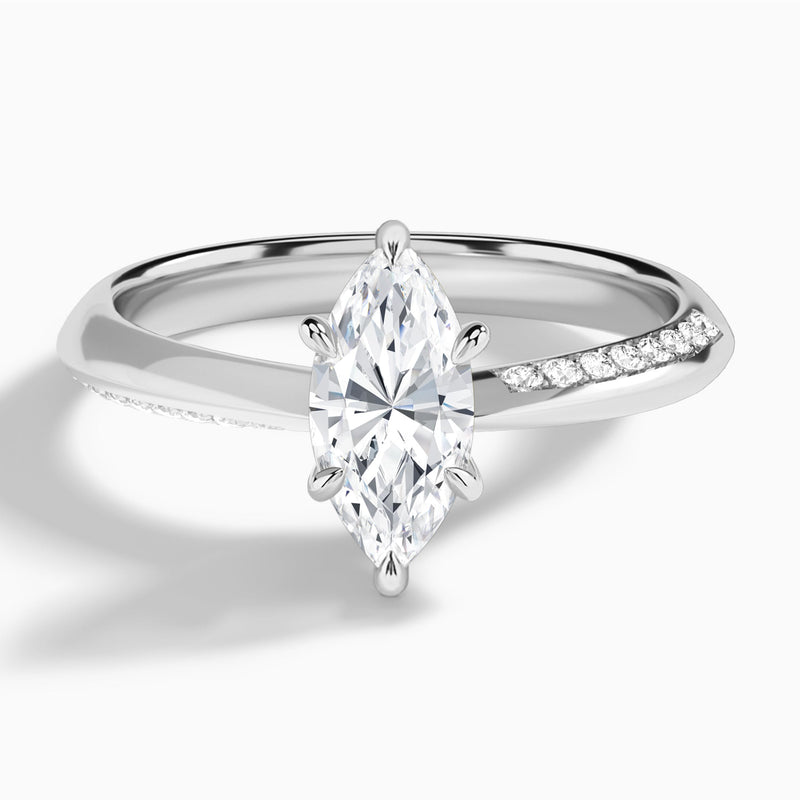 Marquise Adorned Knife Edge Six-Prong Lab Diamond Engagement Ring In 14K White Gold - Lucenjuri
