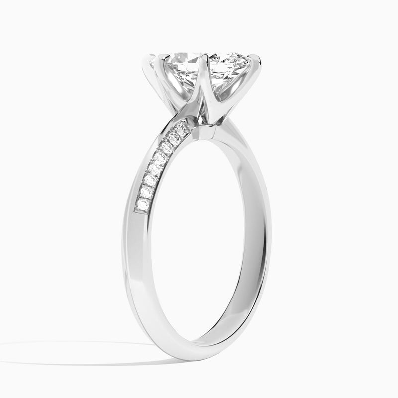 Marquise Adorned Knife Edge Six-Prong Lab Diamond Engagement Ring In 14K White Gold, Angle View