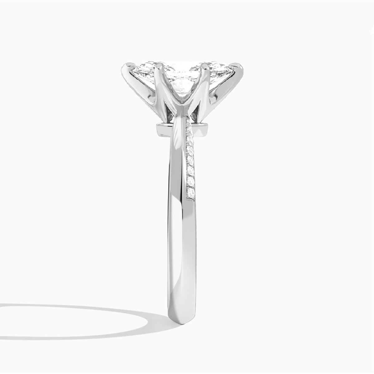 Marquise Adorned Knife Edge Six-Prong Lab Diamond Engagement Ring In 14K White Gold, Side View