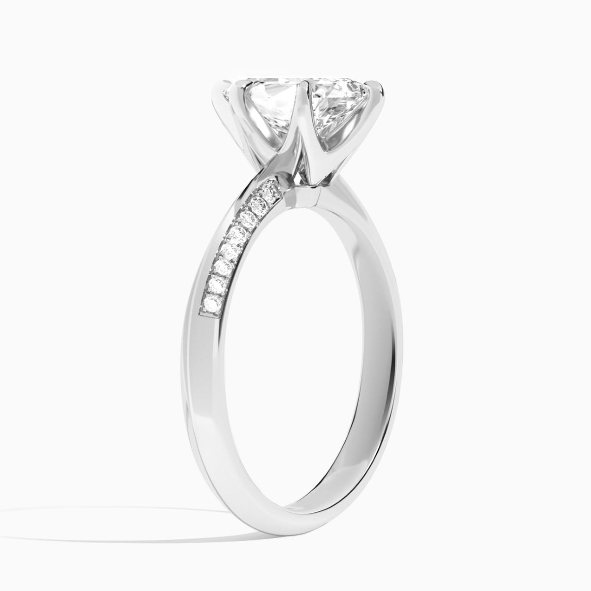 Pear Adorned Knife Edge Six-Prong Lab Diamond Engagement Ring In 18K White Gold, Angle View