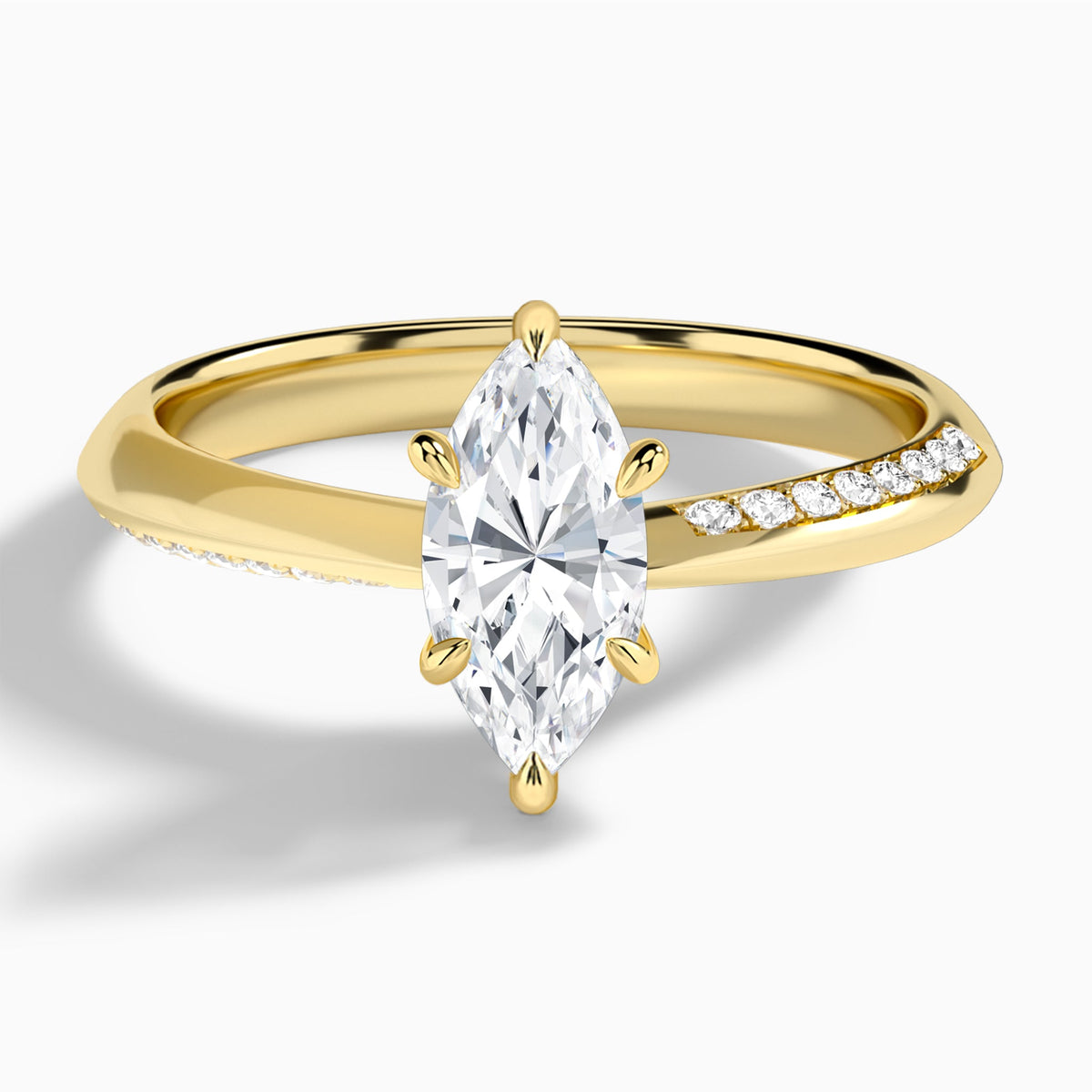 Marquise Adorned Knife Edge Six-Prong Lab Diamond Engagement Ring In 14K Yellow Gold - Lucenjuri