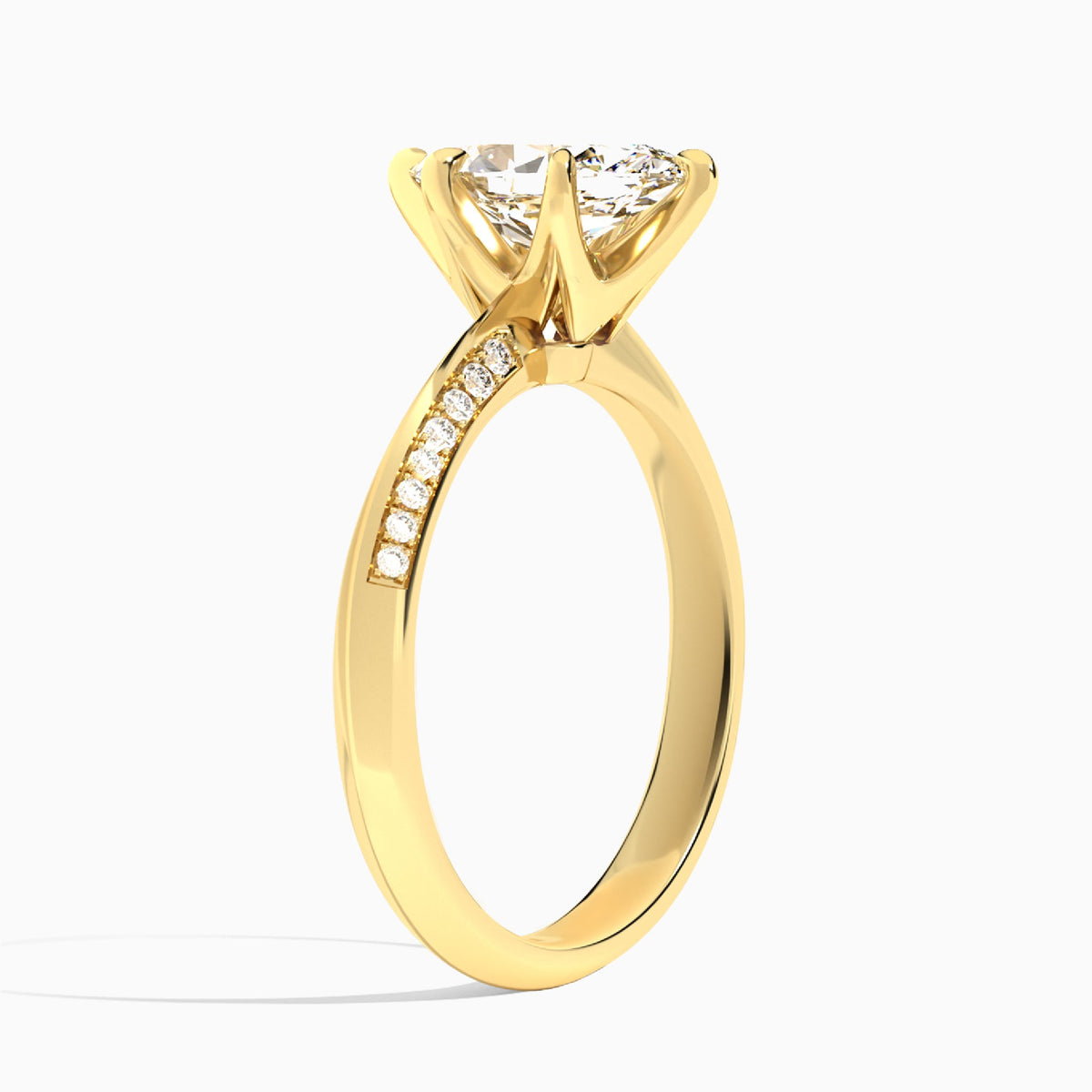 Marquise Adorned Knife Edge Six-Prong Lab Diamond Engagement Ring In 18K Yellow Gold, Angle View