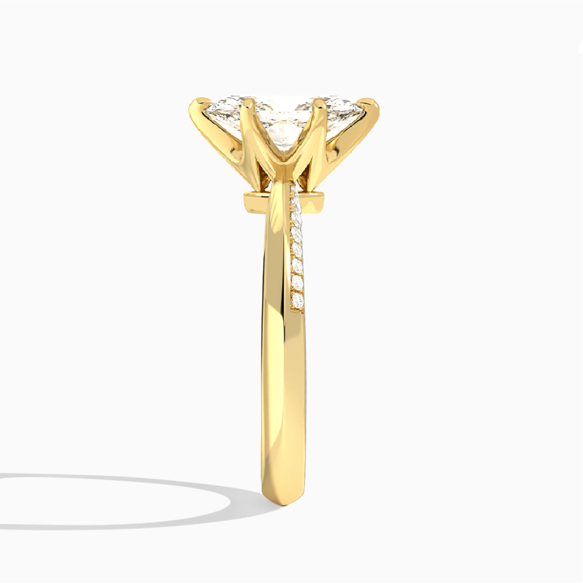 Marquise Adorned Knife Edge Six-Prong Lab Diamond Engagement Ring In 18K Yellow Gold, Side View