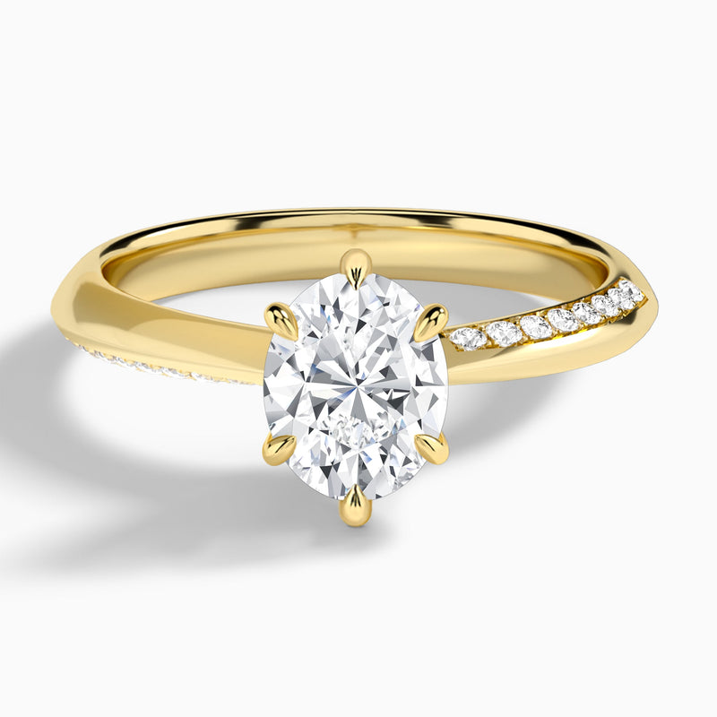 Oval Adorned Knife Edge Six-Prong Lab Diamond Engagement Ring In 14K Yellow Gold - Lucenjuri