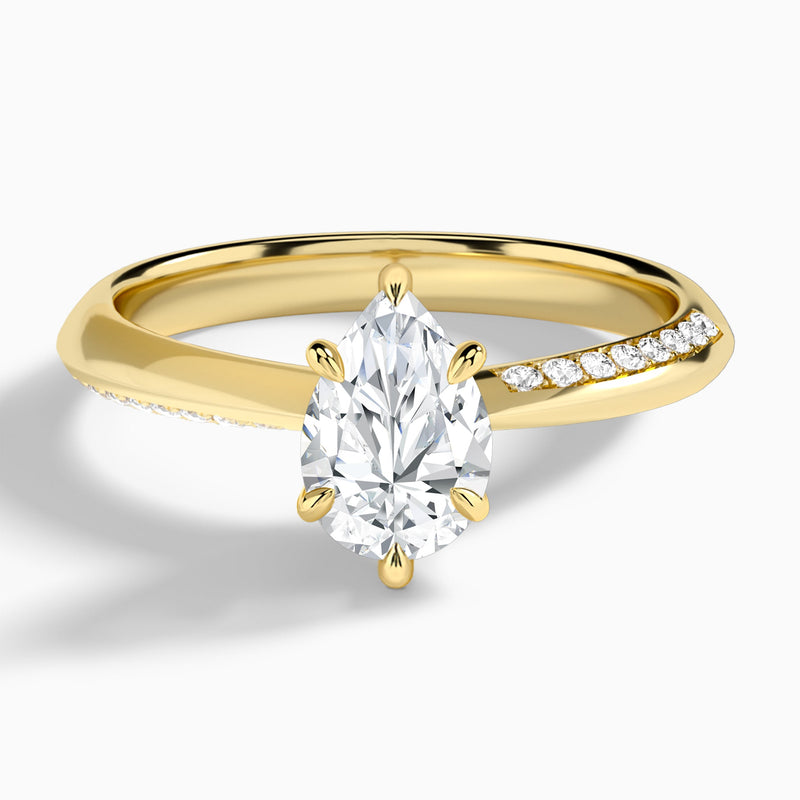 Pear Adorned Knife Edge Six-Prong Lab Diamond Engagement Ring In 14K Yellow Gold - Lucenjuri
