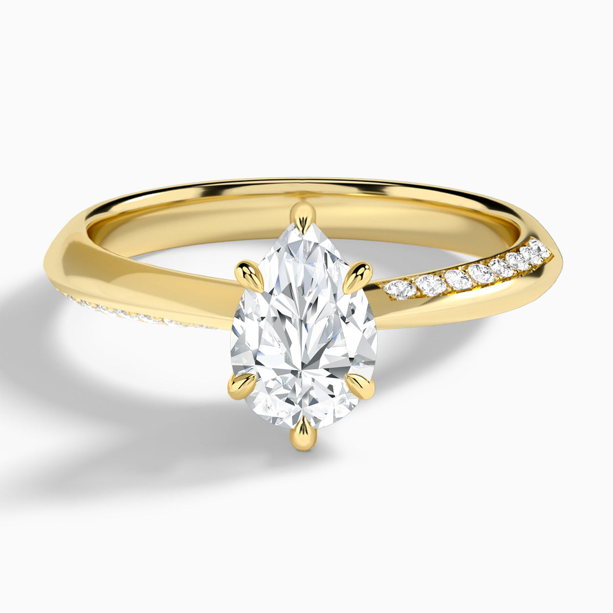 Pear Adorned Knife Edge Six-Prong Lab Diamond Engagement Ring In 14K Yellow Gold - Lucenjuri