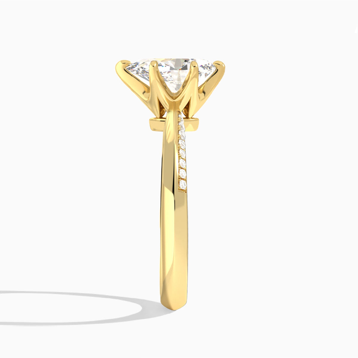 Pear Adorned Knife Edge Six-Prong Lab Diamond Engagement Ring In 14K Yellow Gold, Side View