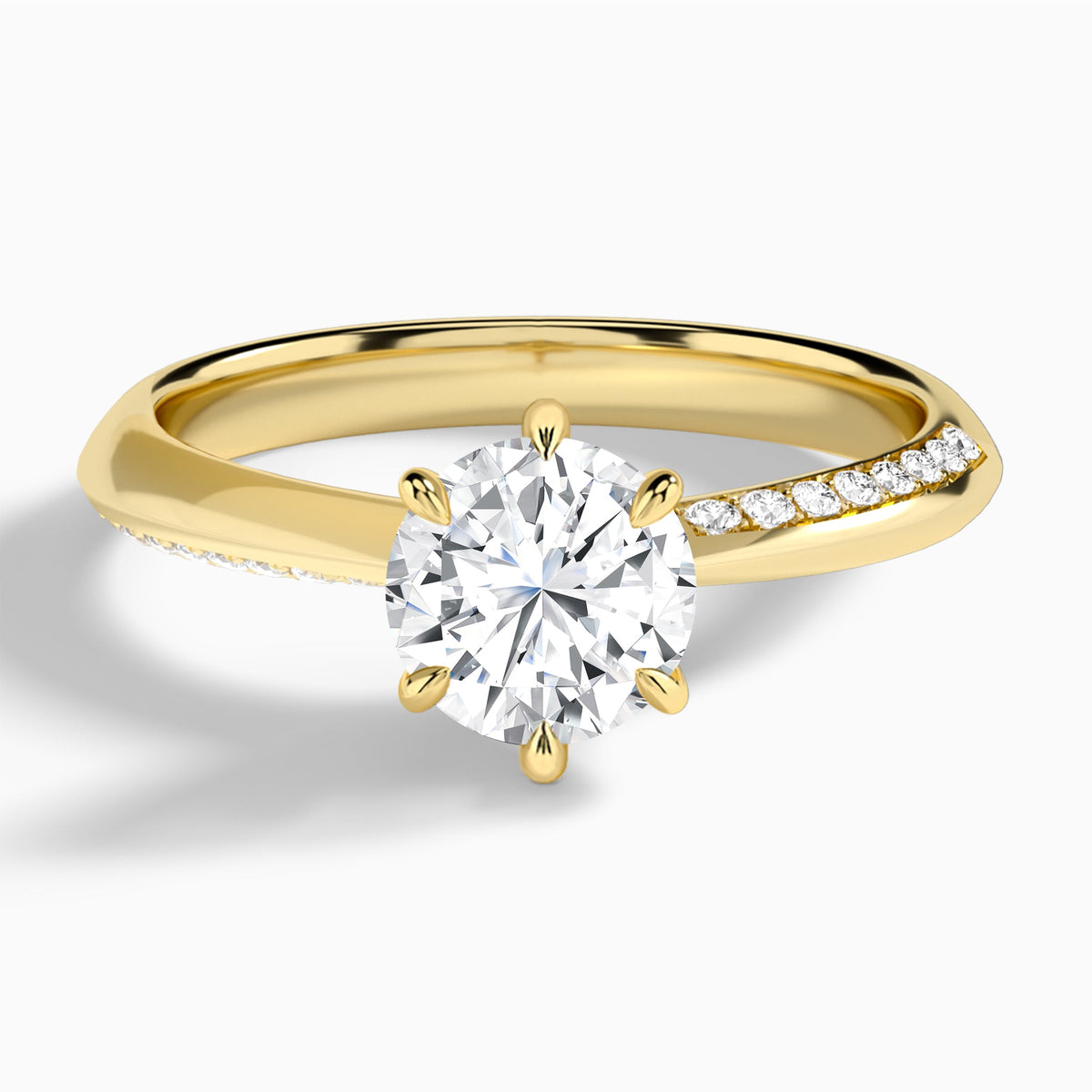Round Adorned Knife Edge Six-Prong Lab Diamond Engagement Ring In 14K Yellow Gold - Lucenjuri