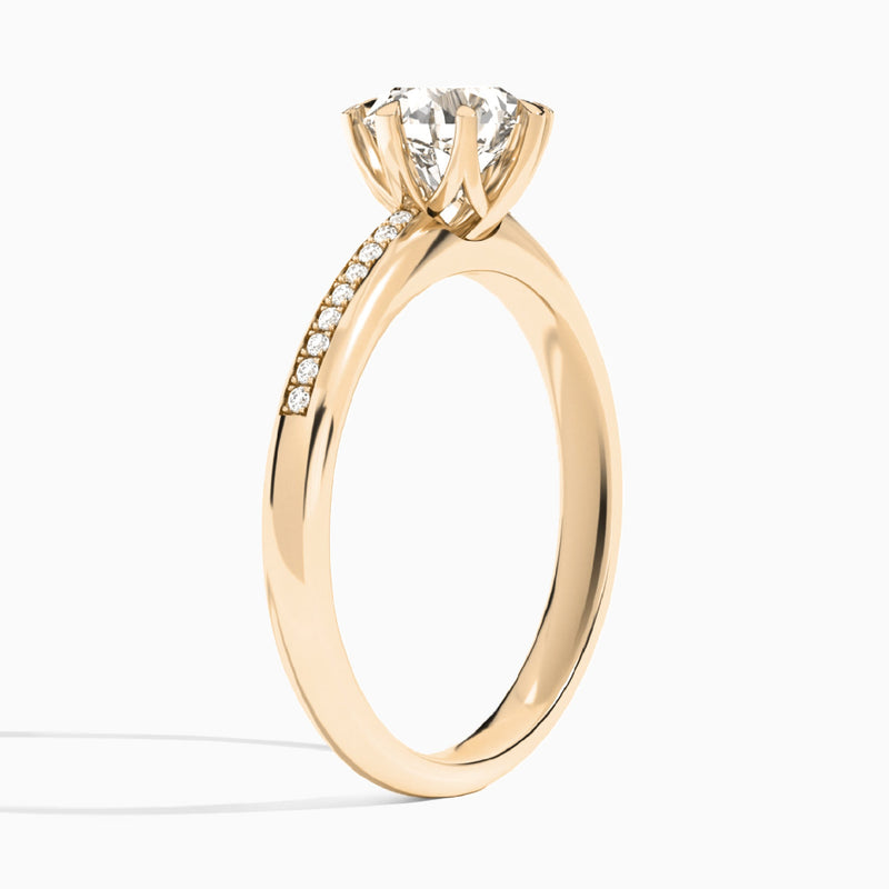 Round Adorned Eight-Prong Lab Diamond Engagement Ring In 14K Rose Gold, Angle View