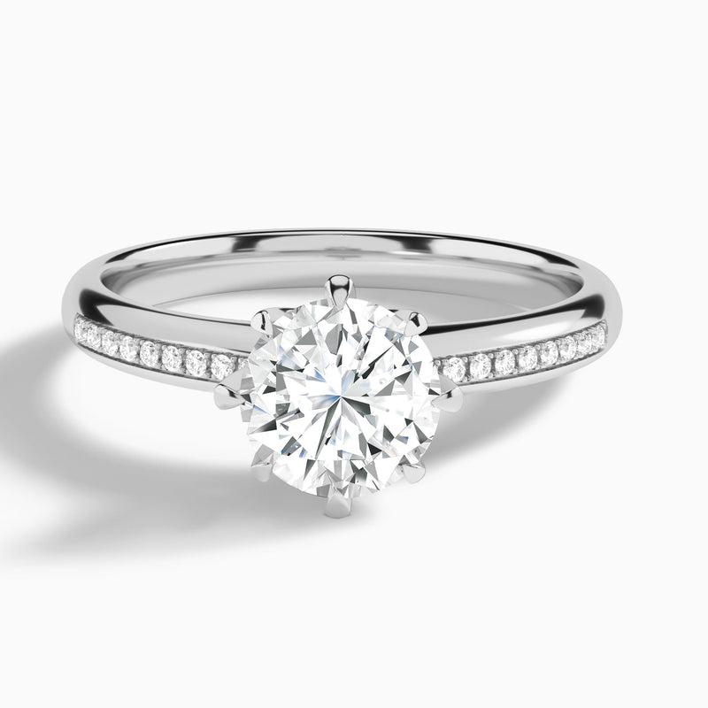 Round Adorned Eight-Prong Lab Diamond Engagement Ring In 14K White Gold - Lucenjuri