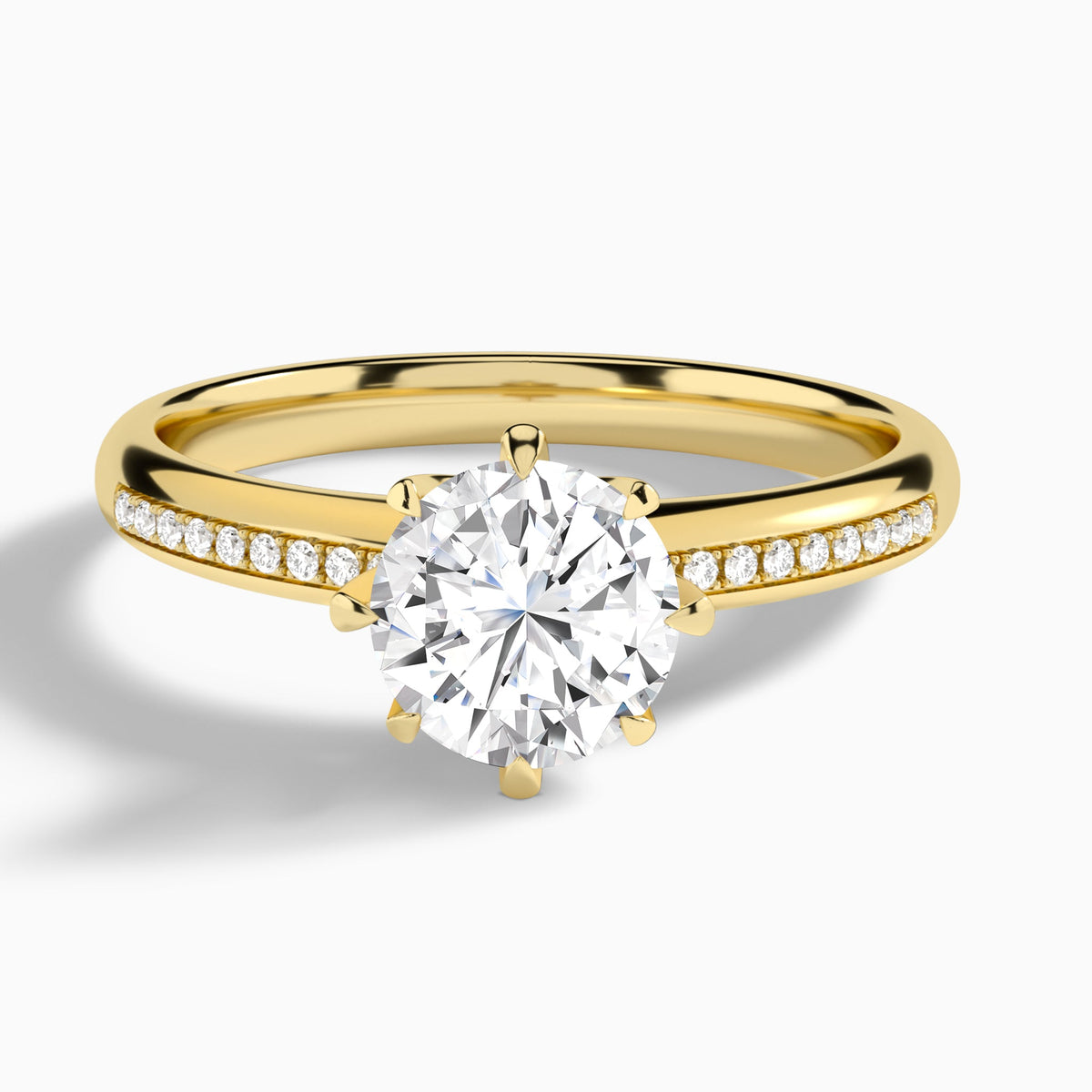 Round Adorned Eight-Prong Lab Diamond Engagement Ring In 14K Yellow Gold - Lucenjuri