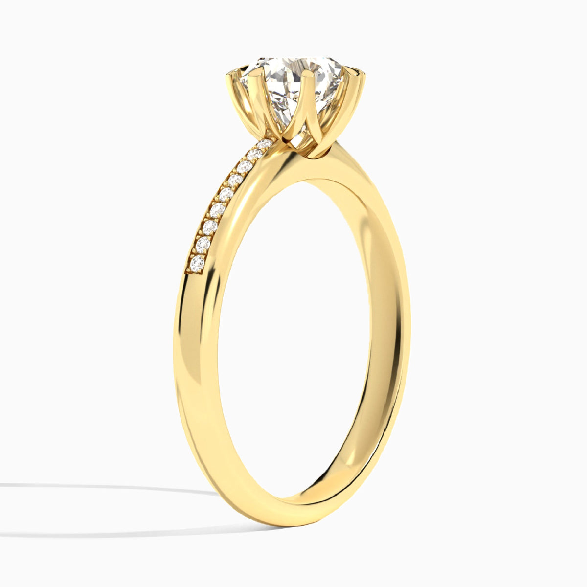 Round Adorned Eight-Prong Lab Diamond Engagement Ring In 14K Yellow Gold, Angle View