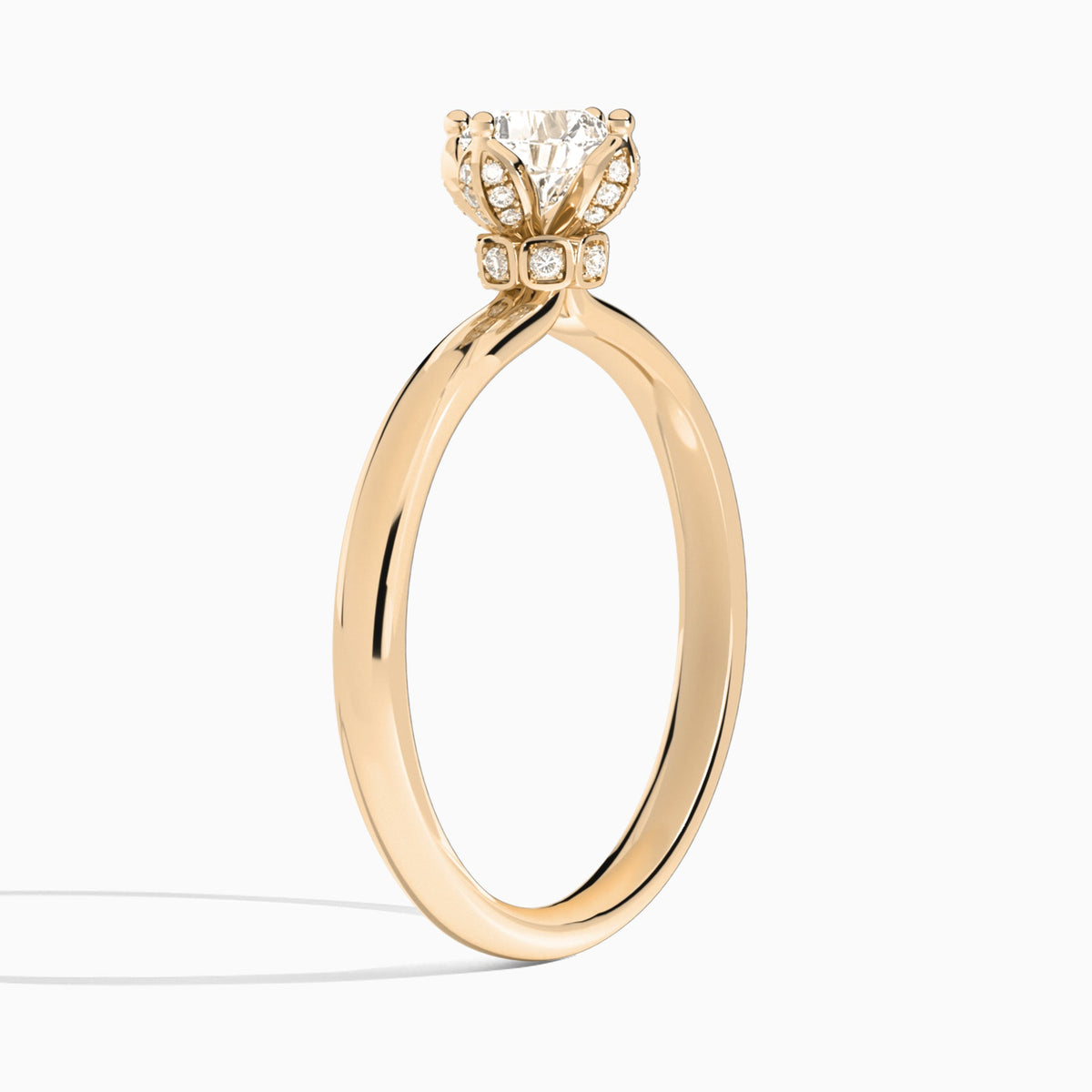 Cushion Adorned Mystique Halo Lab Diamond Engagement Ring In 14K Rose Gold, Angle View