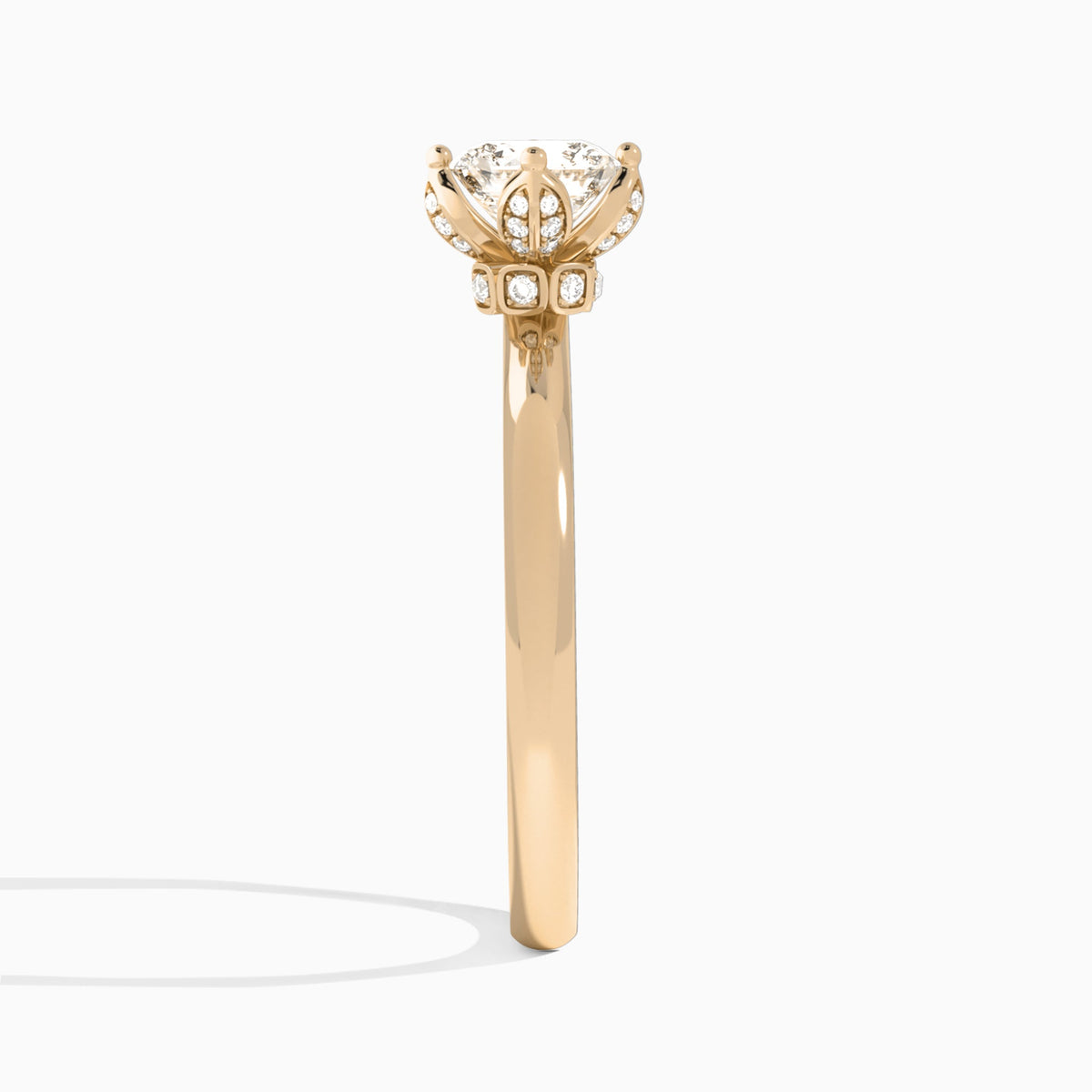 Cushion Adorned Mystique Halo Lab Diamond Engagement Ring In 14K Rose Gold, Side View