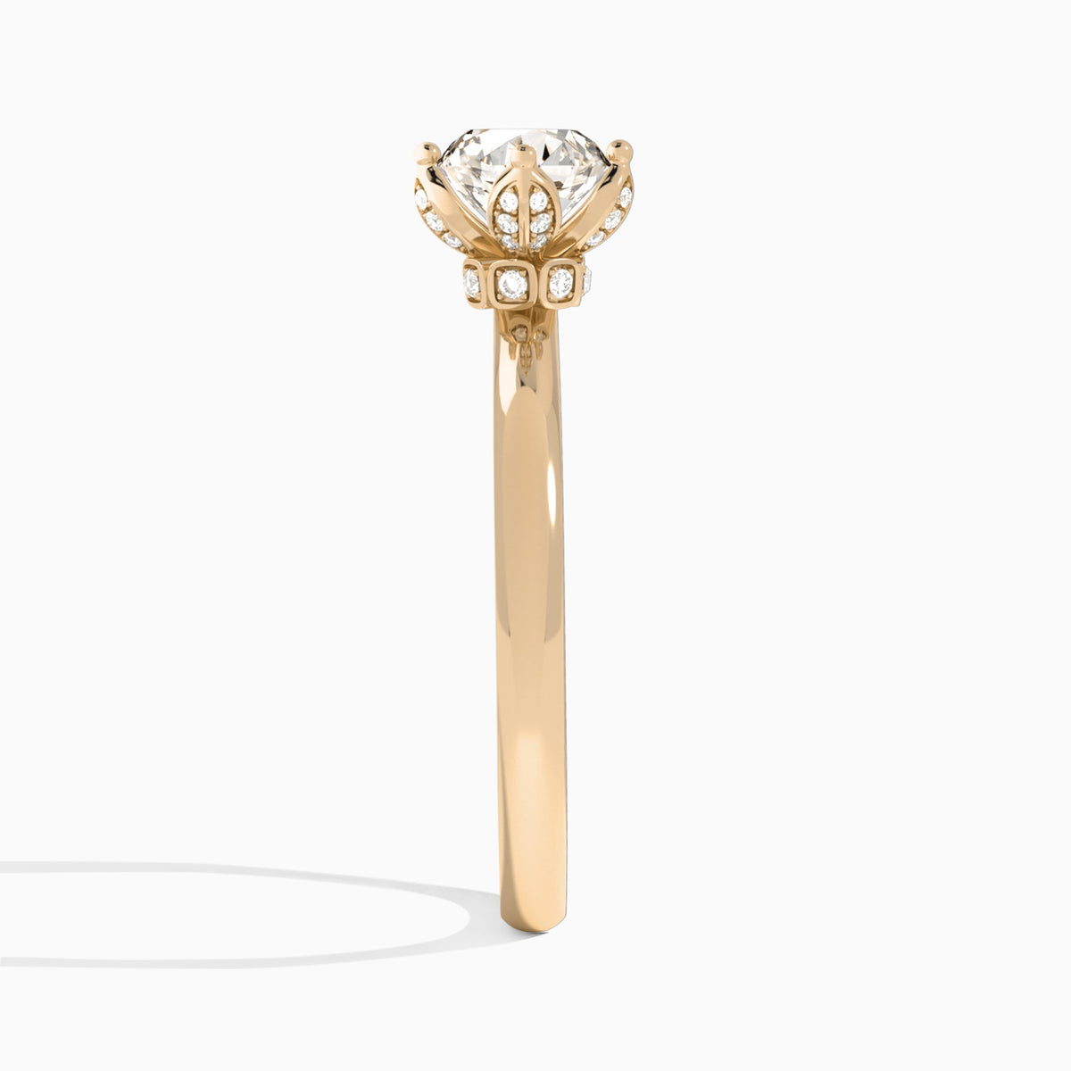 Round Adorned Mystique Halo Lab Diamond Engagement Ring In 14K Rose Gold, Side View