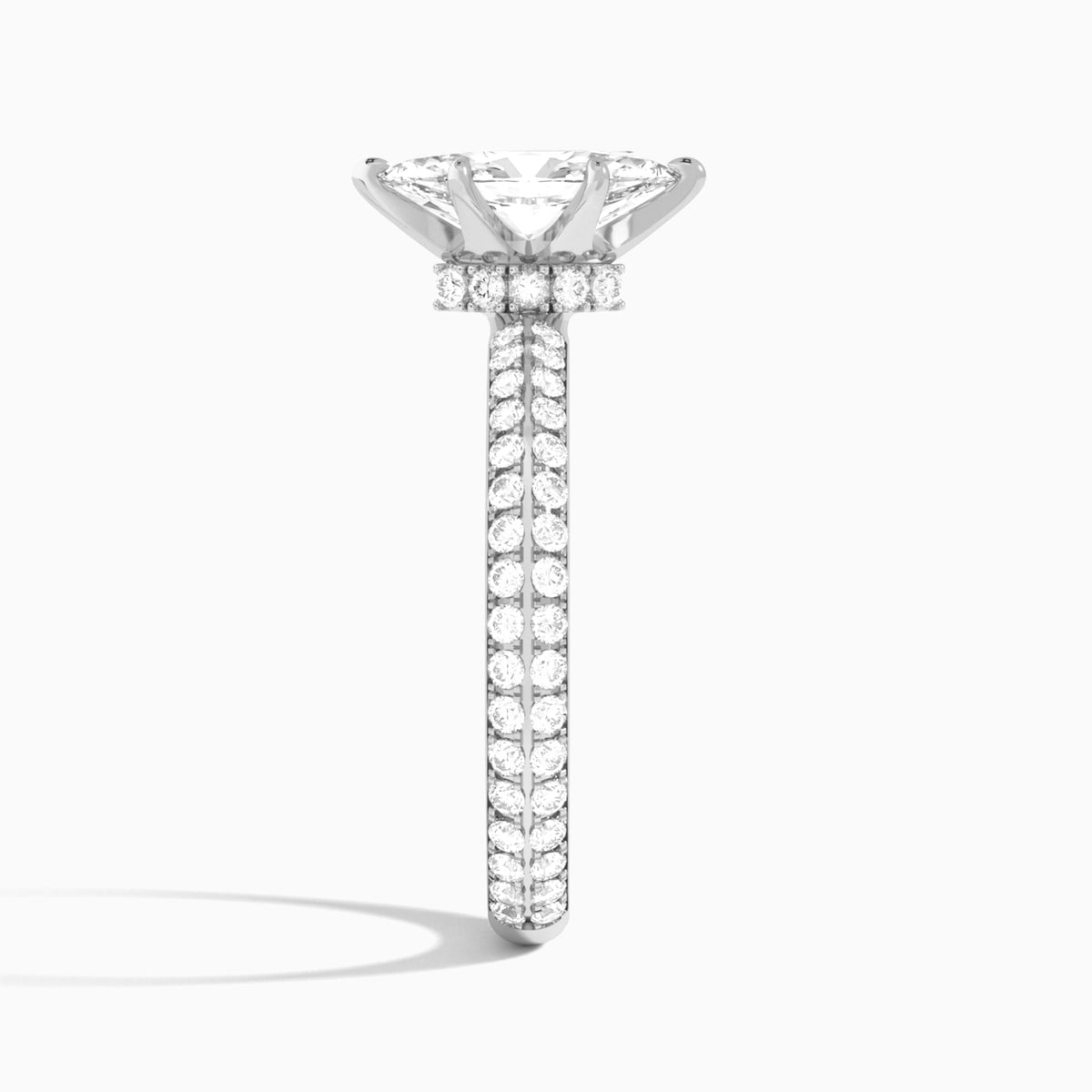 Marquise Hidden Halo Pavé Lab Diamond Engagement Ring In Platinum, Side View