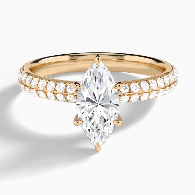 Marquise Hidden Halo Pavé Lab Diamond Engagement Ring In 14K Rose Gold - Lucenjuri