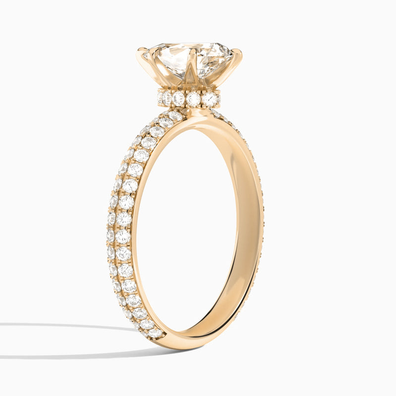 Pear Hidden Halo Pavé Lab Diamond Engagement Ring In 14K Rose Gold, Angle View
