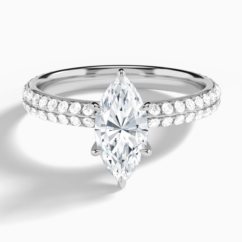 Marquise Hidden Halo Pavé Lab Diamond Engagement Ring In 18K White Gold - Lucenjuri