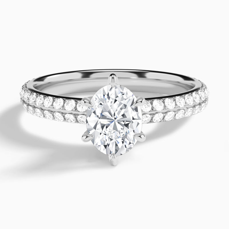 Oval Hidden Halo Pavé Lab Diamond Engagement Ring In 14K White Gold - Lucenjuri