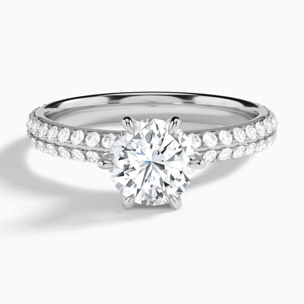 Round Hidden Halo Pavé Lab Diamond Engagement Ring In 14K White Gold - Lucenjuri