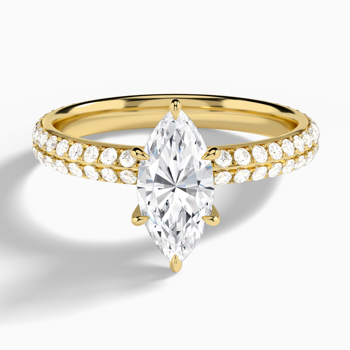 Marquise Hidden Halo Pavé Lab Diamond Engagement Ring In 18K Yellow Gold - Lucenjuri