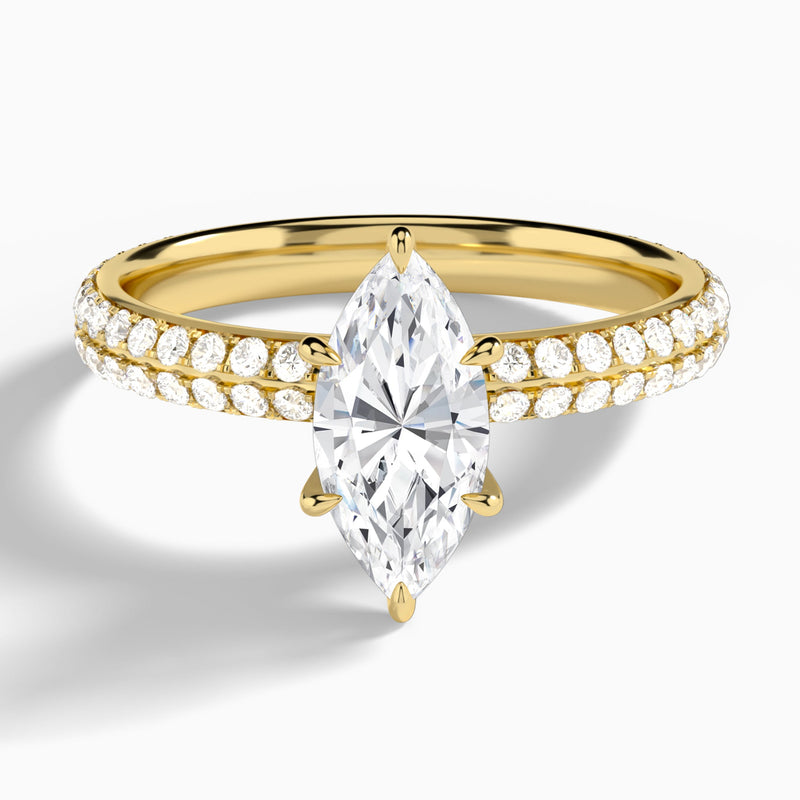 Marquise Hidden Halo Pavé Lab Diamond Engagement Ring In 14K Yellow Gold - Lucenjuri