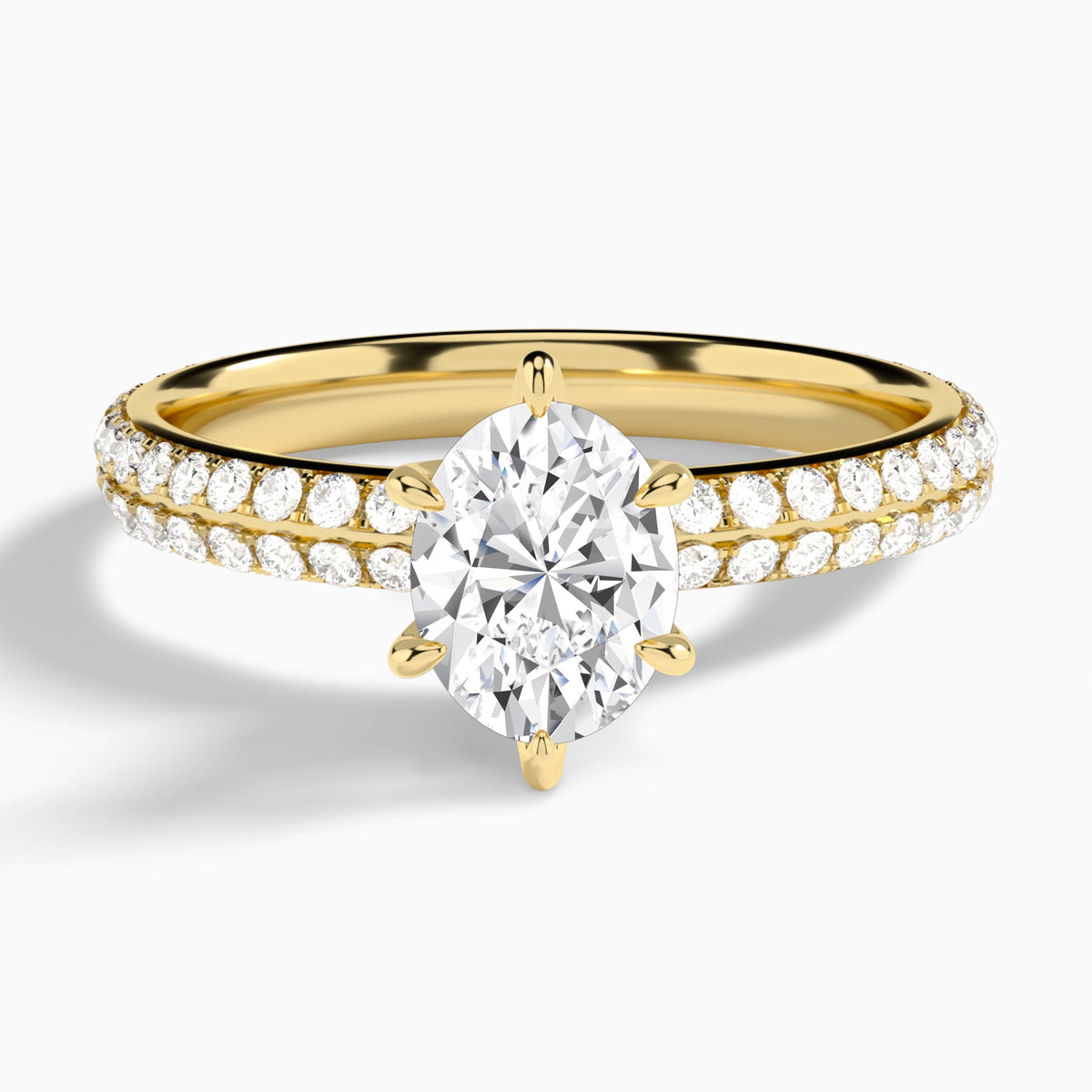 Oval Hidden Halo Pavé Lab Diamond Engagement Ring In 14K Yellow Gold - Lucenjuri