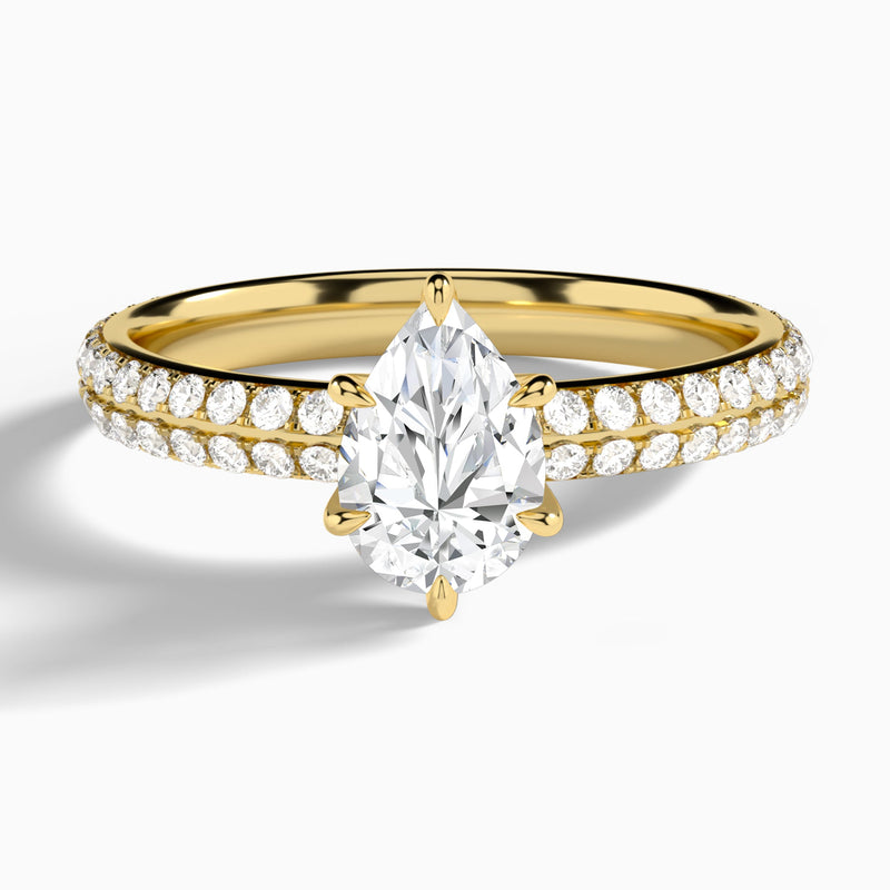 Pear Hidden Halo Pavé Lab Diamond Engagement Ring In 14K Yellow Gold - Lucenjuri