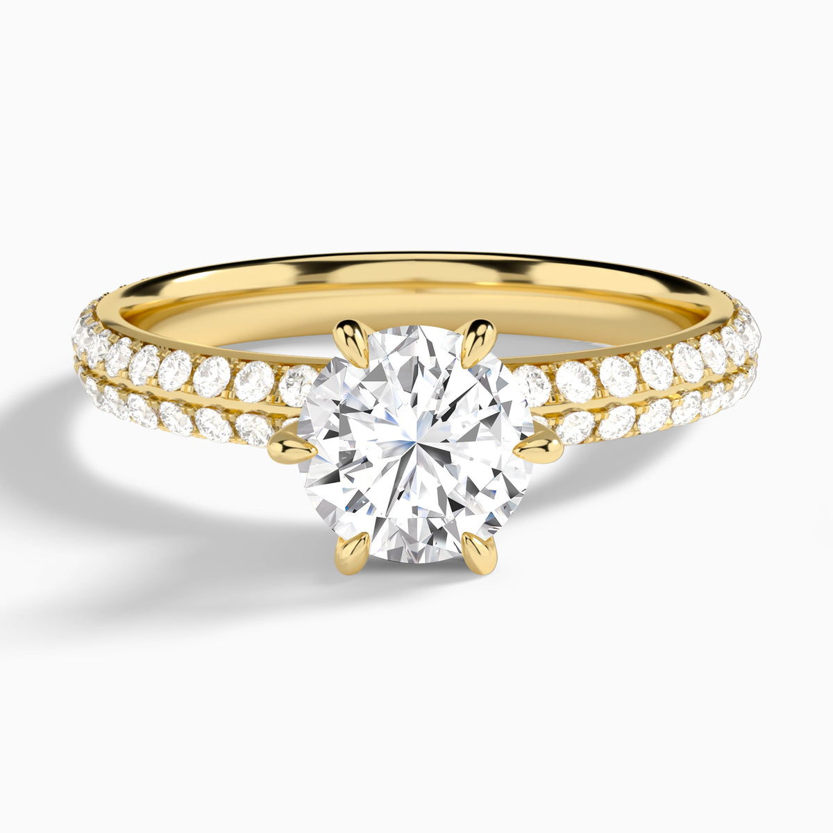 Round Hidden Halo Pavé Lab Diamond Engagement Ring In 14K Yellow Gold - Lucenjuri