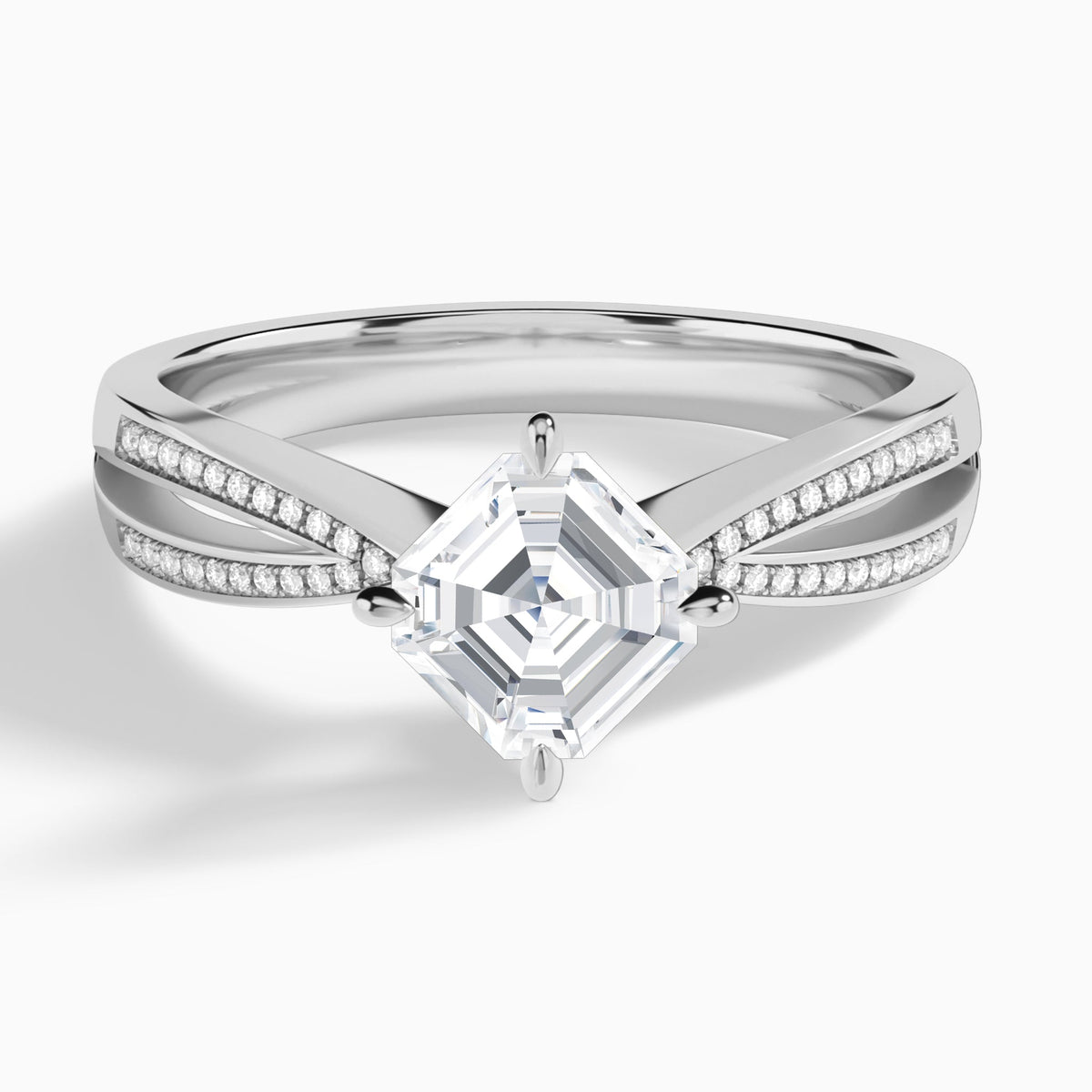 Asscher Darcy Lab Grown Diamond Engagement Ring In 18K White Gold - Lucenjuri