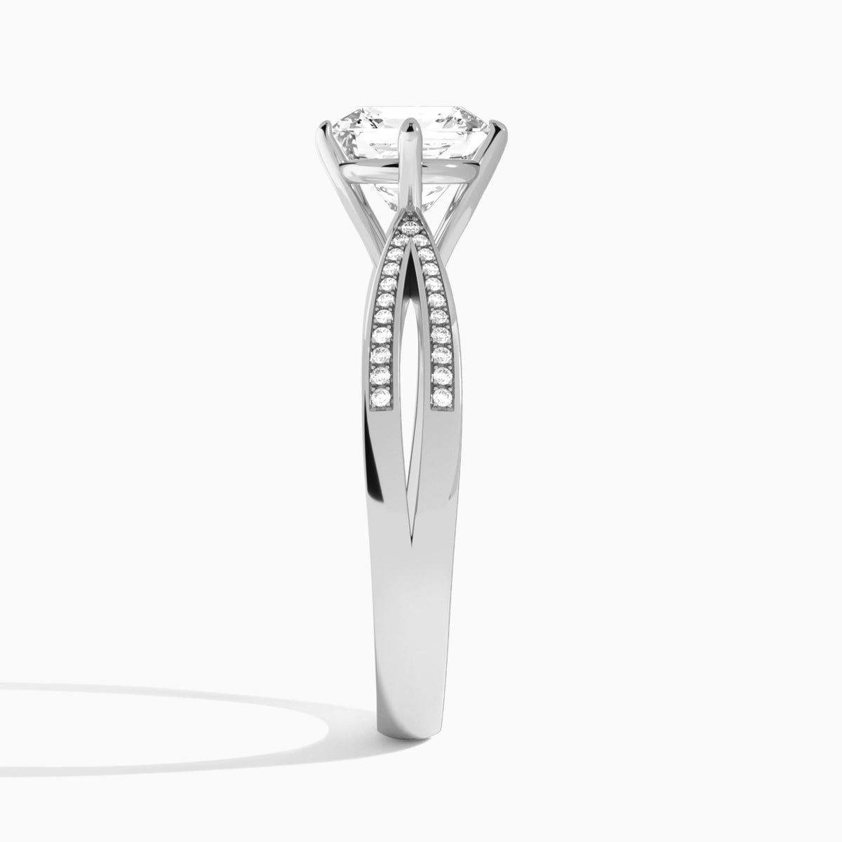 Asscher Darcy Lab Grown Diamond Engagement Ring In 14K White Gold, Side View