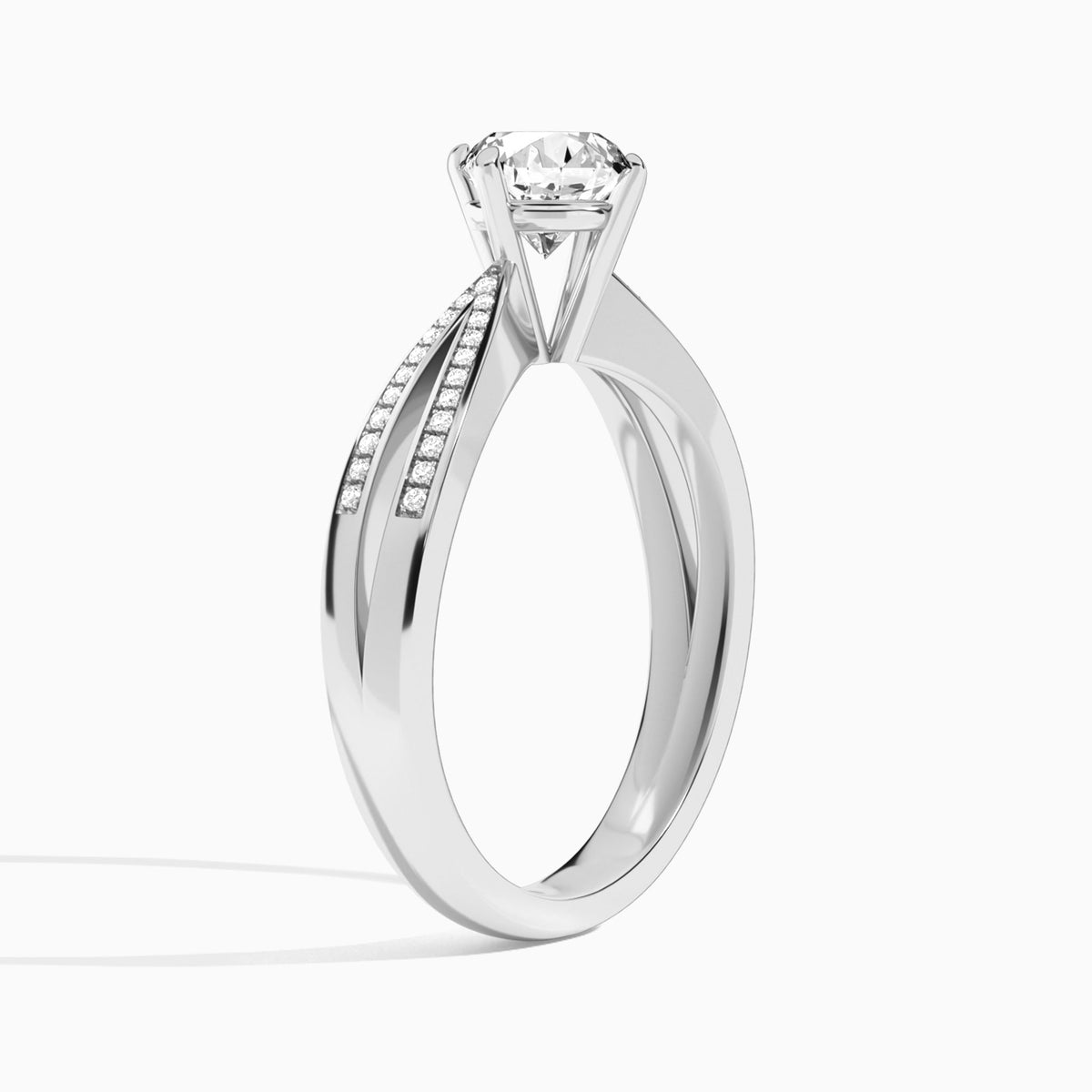 Round Darcy Lab Grown Diamond Engagement Ring In 14K White Gold, Angle View