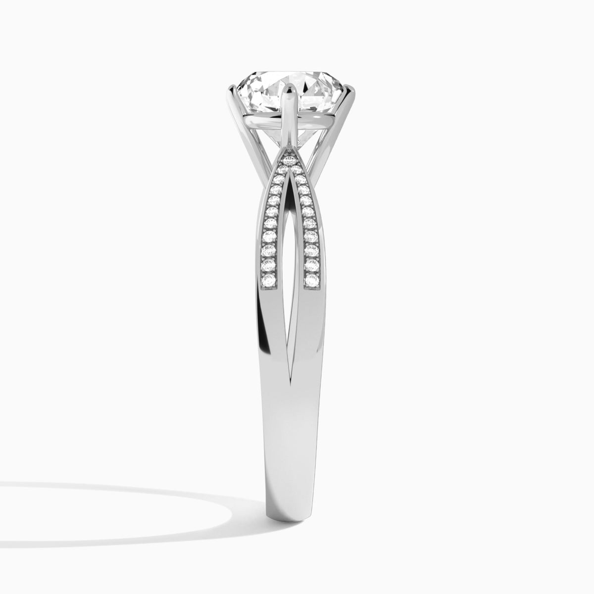 Round Darcy Lab Grown Diamond Engagement Ring In 14K White Gold, Side View