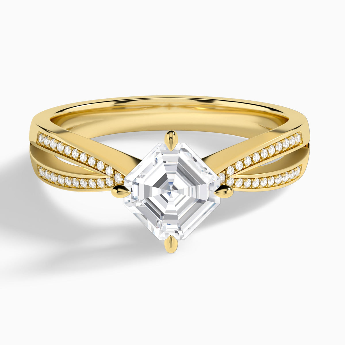 Asscher Darcy Lab Grown Diamond Engagement Ring In 14K Yellow Gold - Lucenjuri
