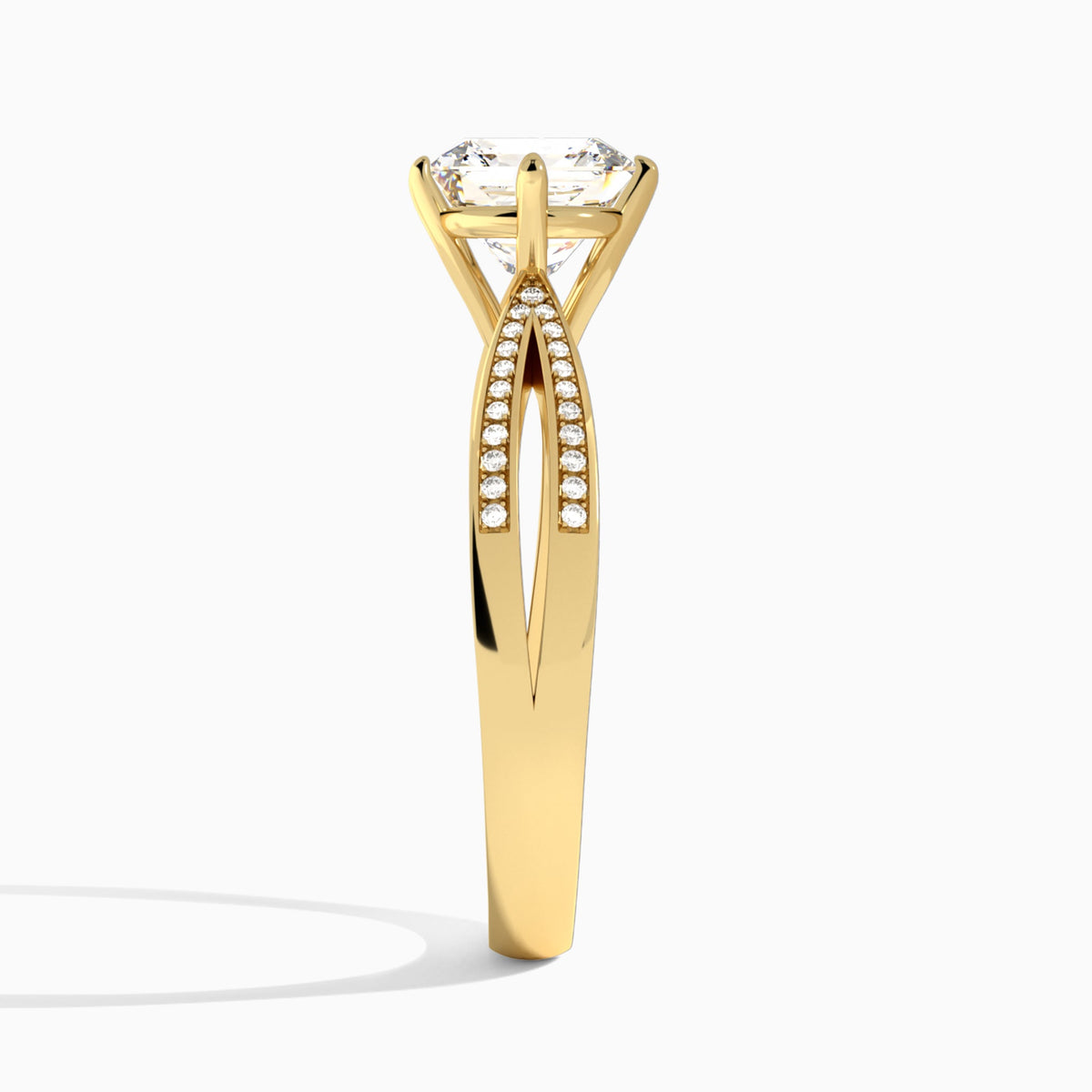 Asscher Darcy Lab Grown Diamond Engagement Ring In 18K Yellow Gold, Side View