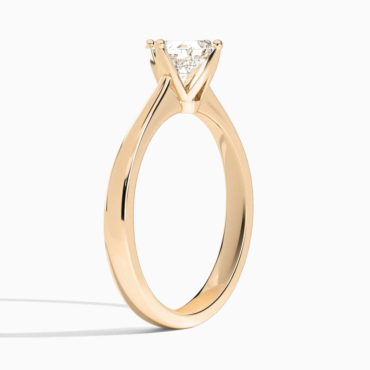 Asscher Petal Aurora Four-Prong Lab Diamond Engagement Ring In 14K Rose Gold, Angle View