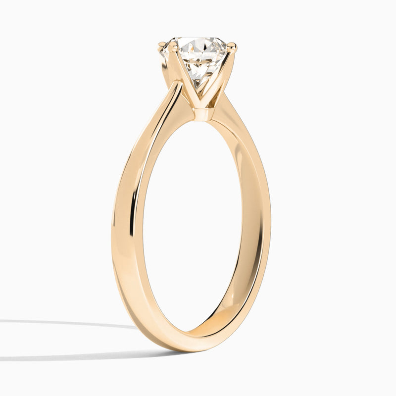 Round Petal Aurora Four-Prong Lab Diamond Engagement Ring In 14K Rose Gold, Angle View