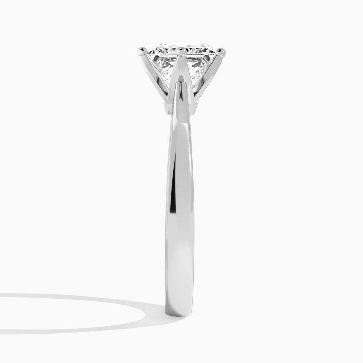 Princess Petal Aurora Four-Prong Lab Diamond Engagement Ring In 14K White Gold, Side View