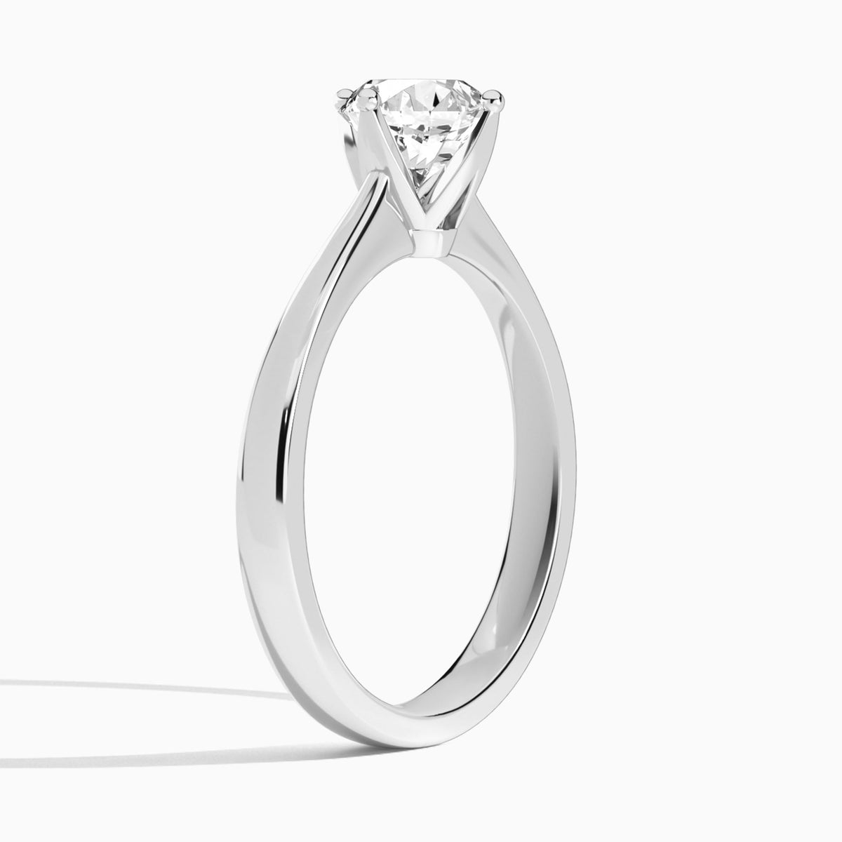 Round Petal Aurora Four-Prong Lab Diamond Engagement Ring In 18K White Gold, Angle View