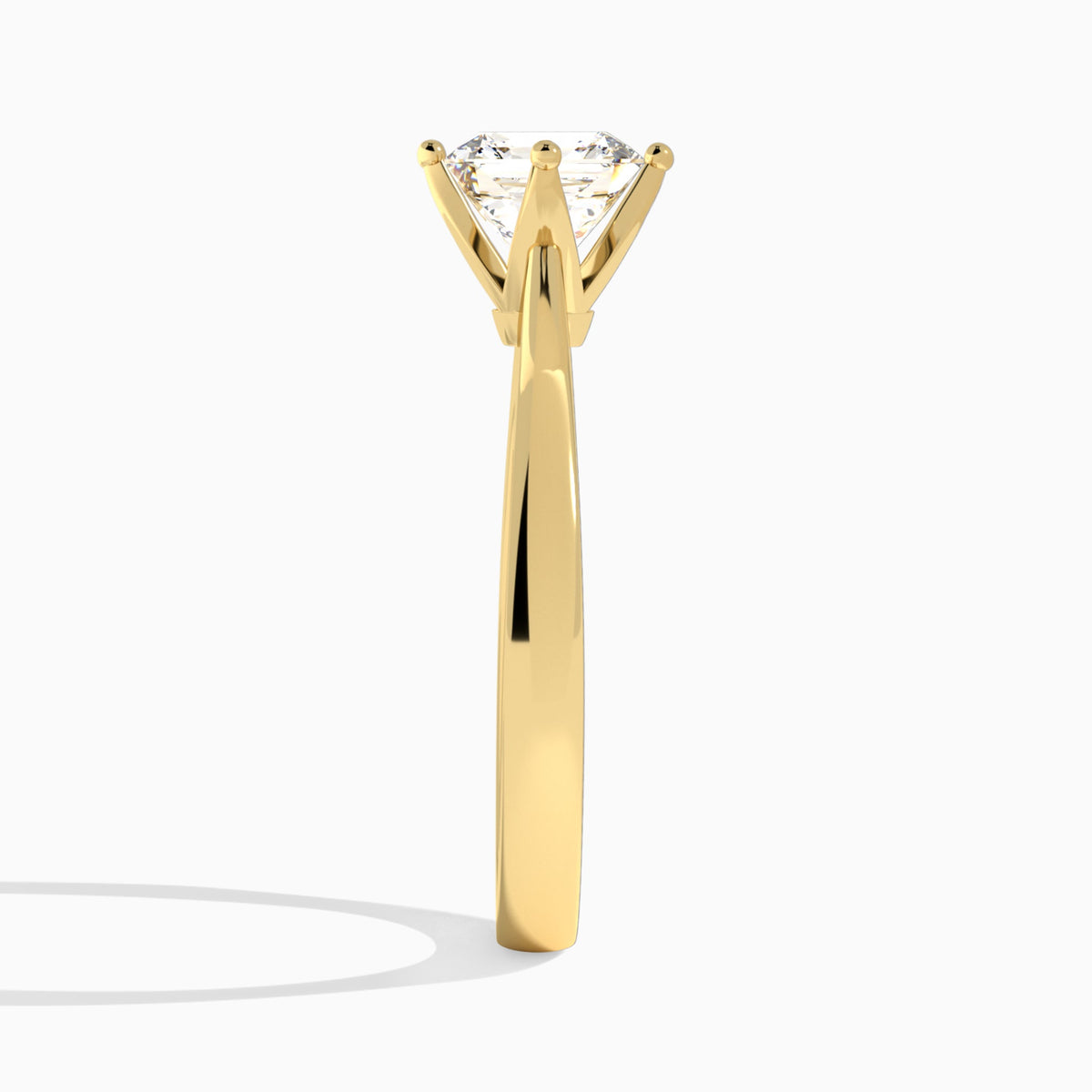 Asscher Petal Aurora Four-Prong Lab Diamond Engagement Ring In 14K Yellow Gold, Side View