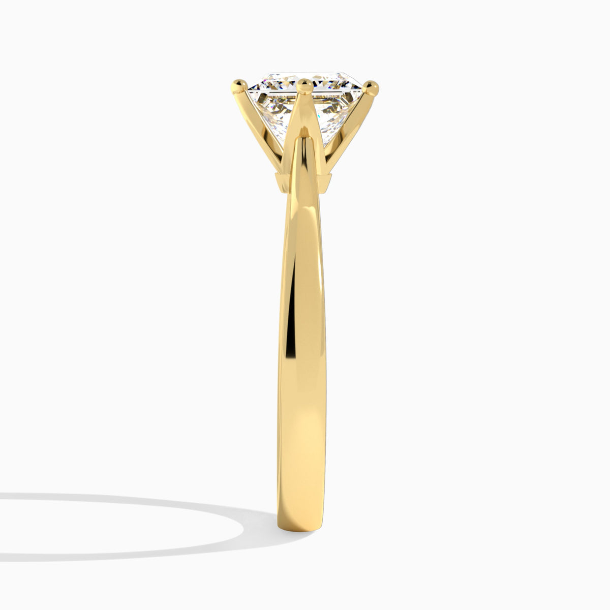 Princess Petal Aurora Four-Prong Lab Diamond Engagement Ring In 18K Yellow Gold, Side View