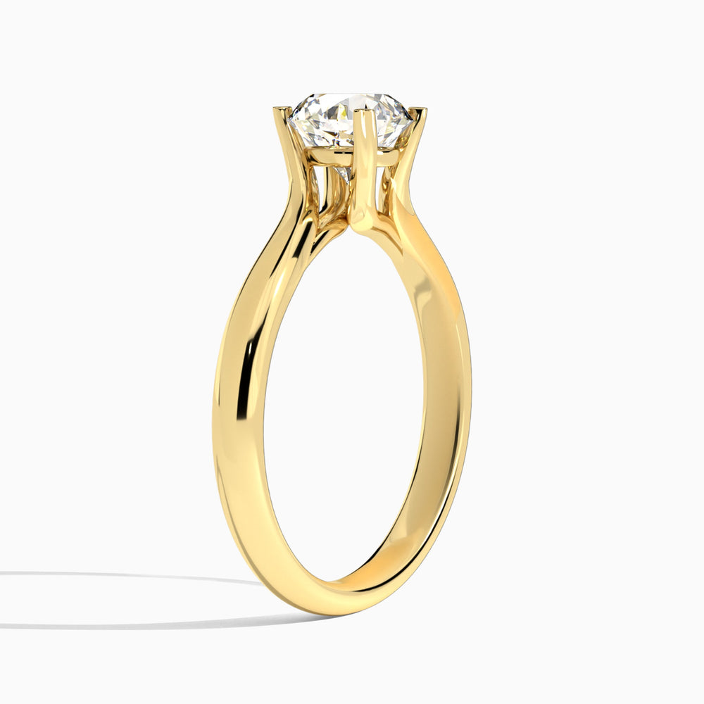 Round Elodie Lab Grown Diamond Engagement Ring In 14K Yellow Gold, Angle View