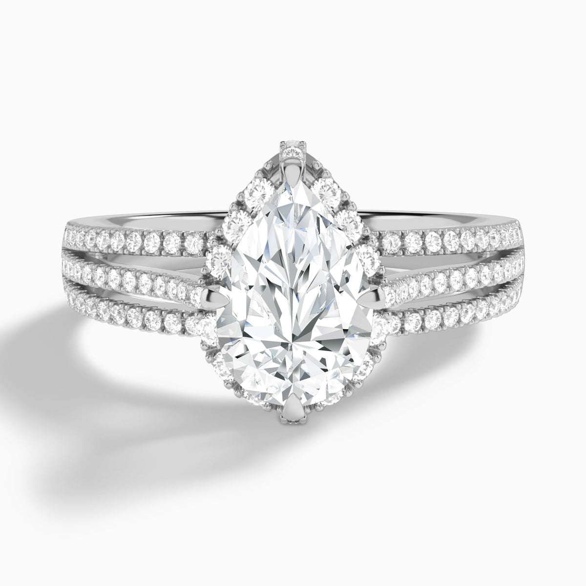 Pear Split Shank Halo Lab Grown Diamond Engagement Ring In Platinum - Lucenjuri
