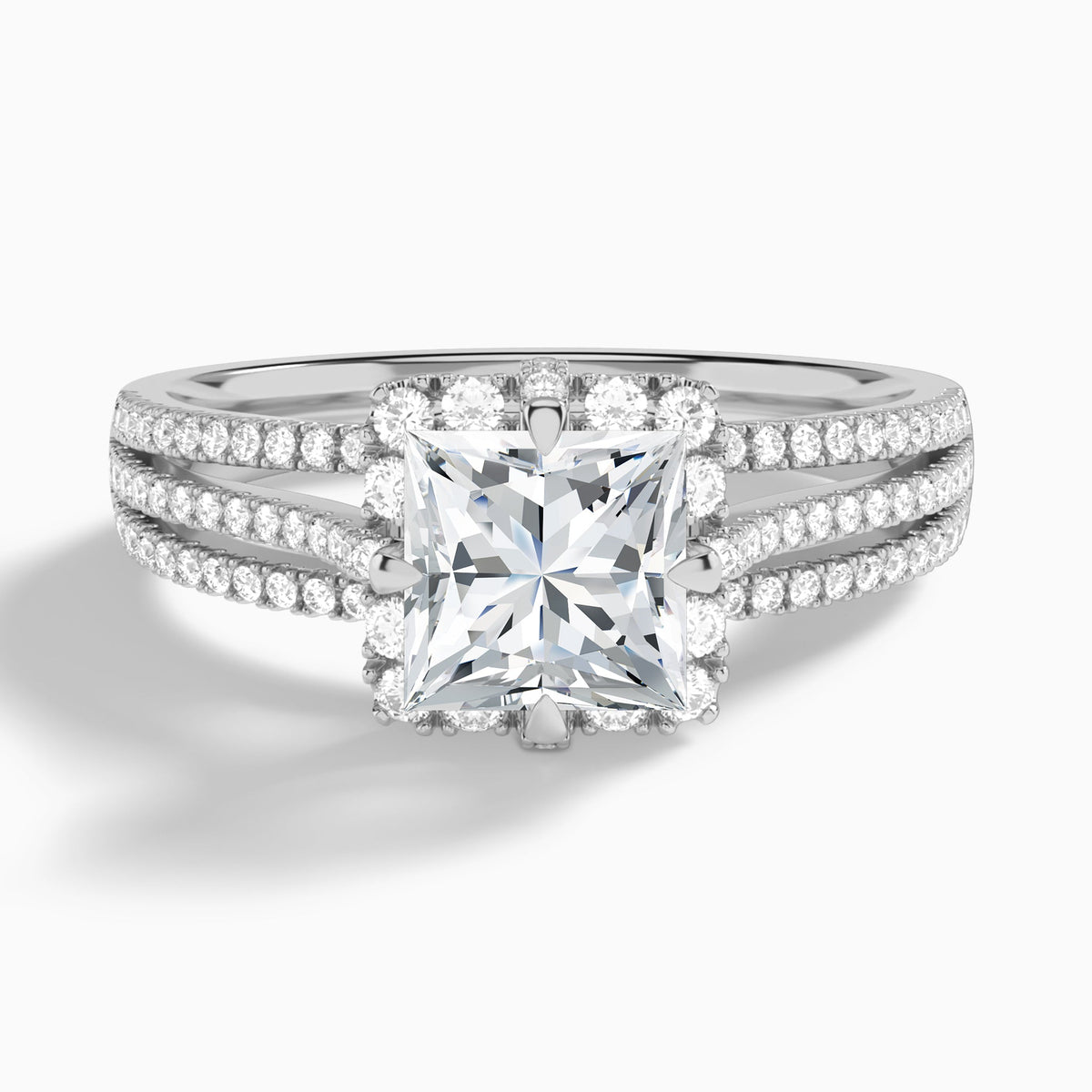 Princess Split Shank Halo Lab Grown Diamond Engagement Ring In Platinum - Lucenjuri