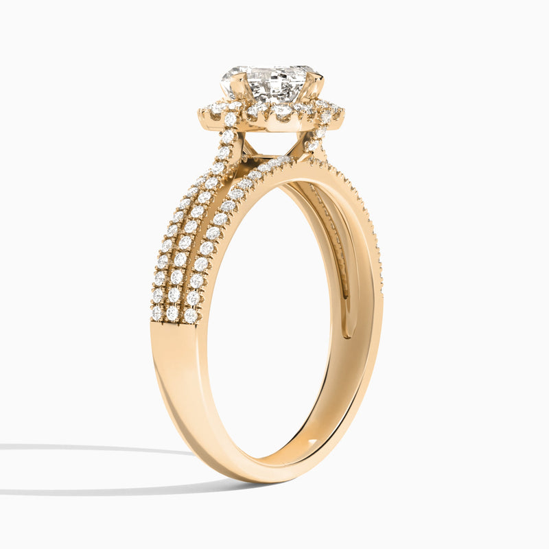 Asscher Split Shank Halo Lab Grown Diamond Engagement Ring In 14K Rose Gold, Angle View