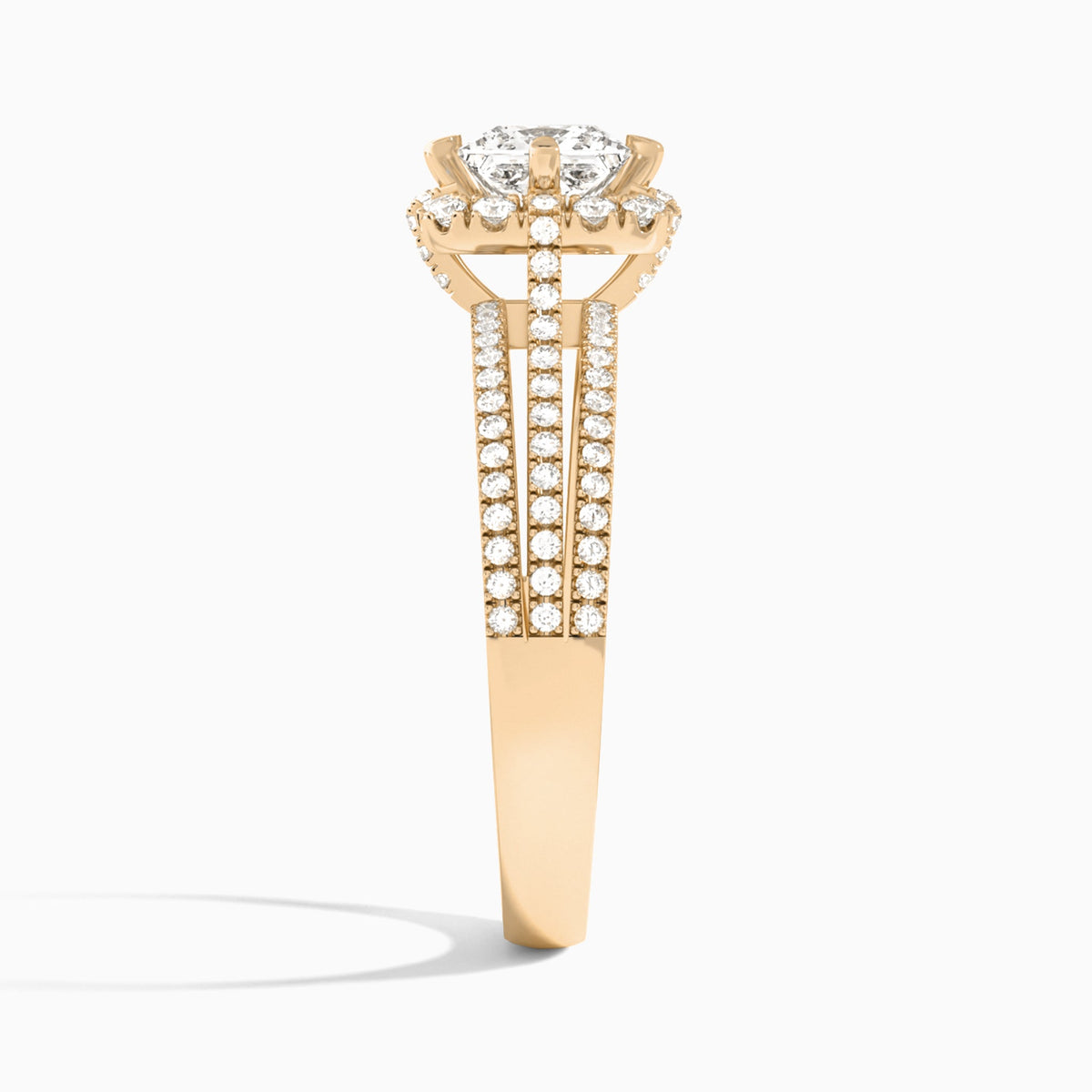 Princess Split Shank Halo Lab Grown Diamond Engagement Ring In 14K Rose Gold, Side View