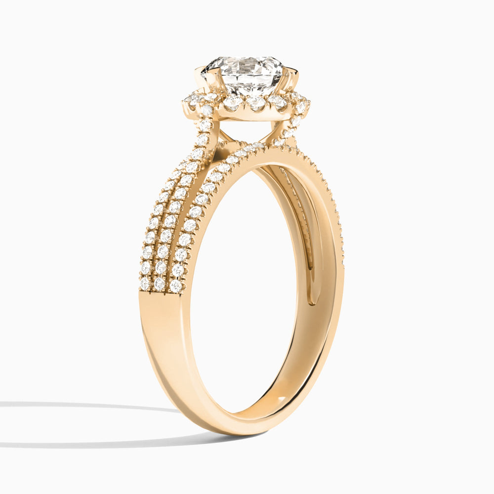 Round Split Shank Halo Lab Grown Diamond Engagement Ring In 14K Rose Gold, Angle View