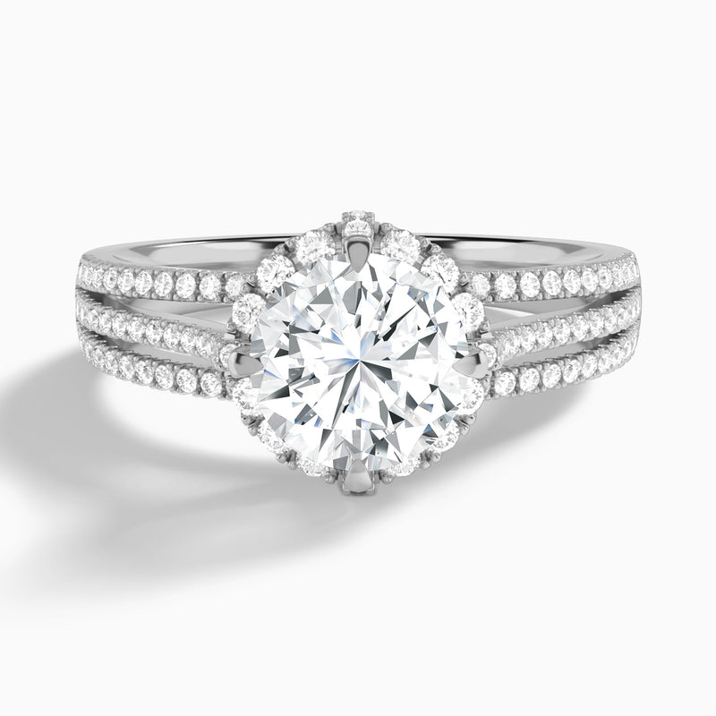 Round Split Shank Halo Lab Grown Diamond Engagement Ring In 14K White Gold - Lucenjuri